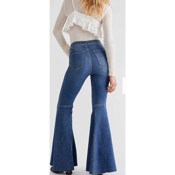 Free People Womens Just Float on Flare High Rise Denim Jeans Size 24 Blue - Picture 2 of 7